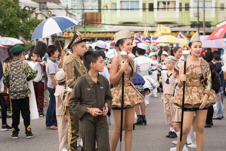 PHUKET, THAILAND - AUG 26 : Parade of fancy schoolchild on August 26, 2016. Opening ceremony of yearly provincial sport competition in phuket, Thailandのeditorial素材