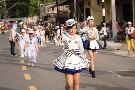PHUKET, THAILAND - AUG 26 : Parade of fancy schoolchild on August 26, 2016. Opening ceremony of yearly provincial sport competition in phuket, Thailandのeditorial素材