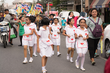 PHUKET, THAILAND - AUG 26 : Parade of fancy schoolchild on August 26, 2016. Opening ceremony of yearly provincial sport competition in phuket, Thailandのeditorial素材