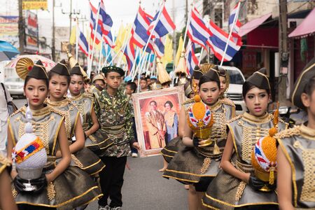 PHUKET, THAILAND - AUG 26 : Parade of fancy schoolchild on August 26, 2016. Opening ceremony of yearly provincial sport competition in phuket, Thailandのeditorial素材