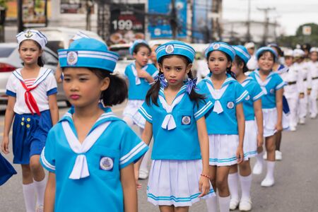 PHUKET, THAILAND - AUG 26 : Parade of fancy schoolchild on August 26, 2016. Opening ceremony of yearly provincial sport competition in phuket, Thailandのeditorial素材