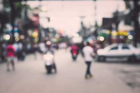People in bokeh, Blurred crowd of people in Bang La Road during night life, Phuket, Thailandの写真素材