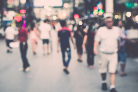 People in bokeh, Blurred crowd of people in Bang La Road during night life, Phuket, Thailandの写真素材