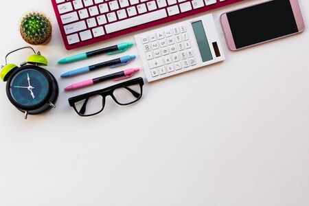 Office materials isolated on white paper background, Modern office life concept.の写真素材