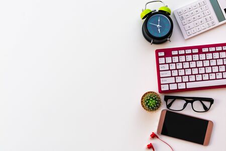 Office materials isolated on white paper background, Modern office life and education concept.の写真素材
