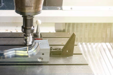 close up automatic coordinate measuring probe during inspection dimension work piece or product on...