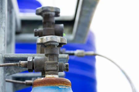 Oxygen and Argon gas steel storage tanks for industry welding at out side factoryの写真素材