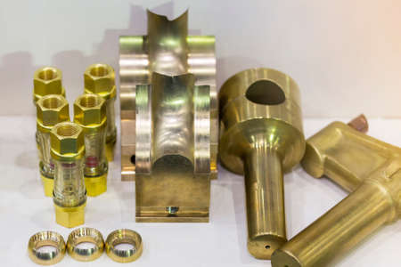 sample machining part or goods from manufacture by cnc machining center or lathe material made from brassの写真素材