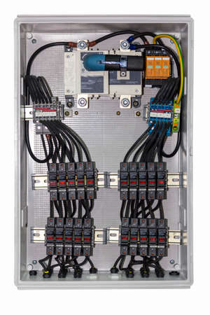electric control circuit in box for industrial isolated on white background