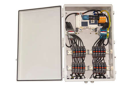 electric control circuit in box for industrial isolated on white background