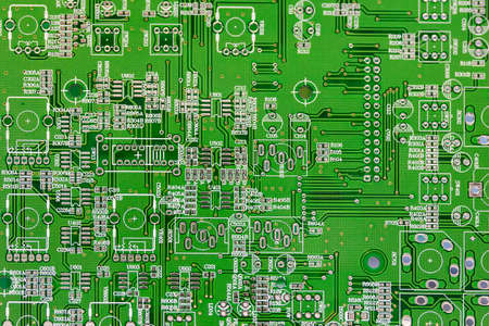close up green electronic printed circuit board (pcb) for computer or equipmentの写真素材
