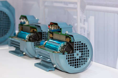 cross section present inside of industrial electric motor at factory storage