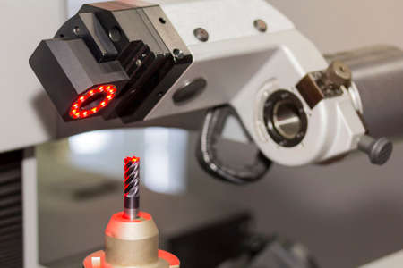 cutting tool inspection at tool presetter and measuring machine for prepare to cnc machining centerの写真素材