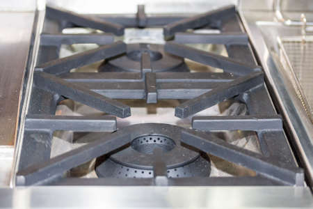 close up modern gas stove made from steel or cast iron or copper