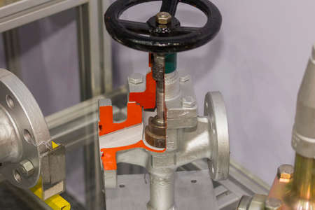 close up detail inside of globe valve for industrial at factory