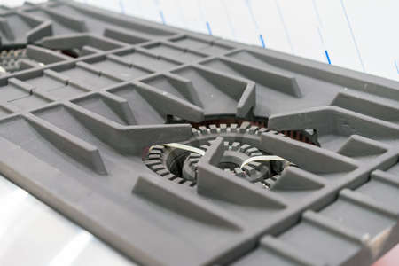 close up modern gas stove made from steel or cast iron or copper