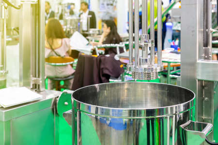 Close up stainless head mesh of commercial food mixer machine homogenizer or emulsification type for...