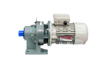 modern of high technology electric motor with reduce gearbox on table isolated on white background...