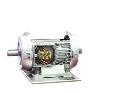 Cross section detail inside modern of high technology electric motor isolated on white background...