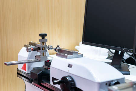 Plug gauge setting and checking or measuring by high technology and precision universal horizontal calibration system machine for laboratory in industrial with monitorの写真素材