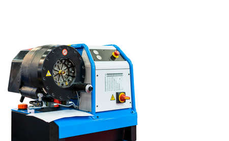 close up crimp head of hydraulic hose crimping machine for industrial isolated on white background