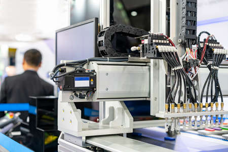 high technology and precision automatic vacuum or suction cup for pick & place transportation material goods or product of on manufacturing  process continuous line in industrialの写真素材