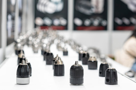 several type of quick or fast keyless chuck for hold or lock drill bit portable hand tool machine in manufacturing in industrial on tableの写真素材