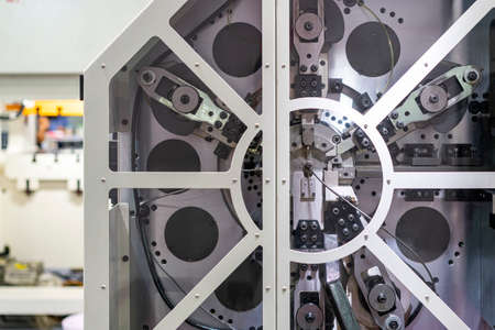 Slide tool function section of cnc automatic multi bending forming cutting press machine for wire strip steel bar etc in various industrialの写真素材