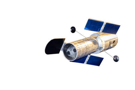 satellite with solar cell panel model isolated on white background with clipping path.の写真素材