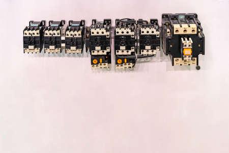 Many and various contactors and magnetic switch and overload relay for control electric equipment motor or machine of industrial copy spaceの写真素材