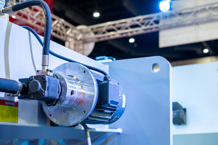 high pressure hydraulic pump assemble with electric motor set install at manufacturing industrial machineの写真素材