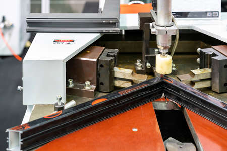 aluminum door or windows frame corner crimping of assembly machine for production manufacturing...