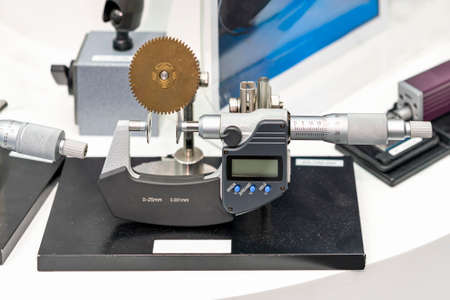 accuracy and precision digital micrometer equipment for measuring dimension industrial work during...