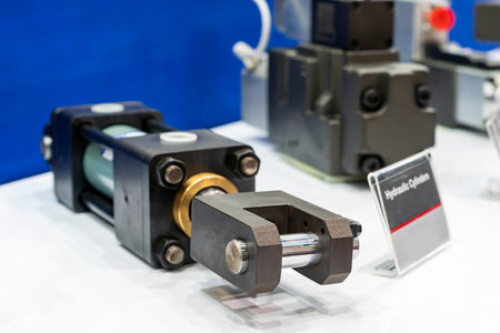 Hydraulic cylinder with mounting connector for machine in industrial or engineering vehiclesの写真素材