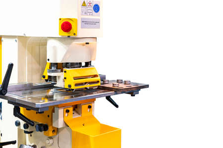 punch and die system with roller feed of hydraulic punching and shearing machine for cutting hole sheet metal of manufacturing process in industrial isolatedの写真素材