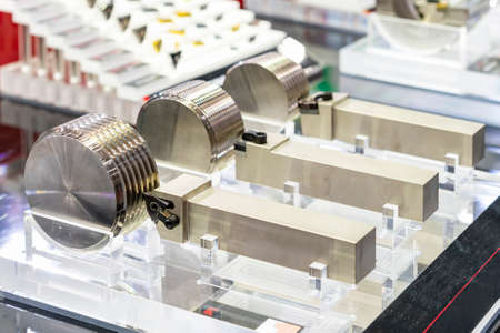 close up sample cutting tools and workpiece show function or how to use it of cnc machining center or lathe machine for manufacturing process in industrialの写真素材