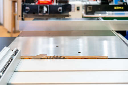 High speed wood cutting machine or table saw or wood planer for manufacturing in industrialの写真素材