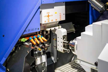 Various cutting tool set up at tool holder magazine of cnc automatic machining centerの写真素材