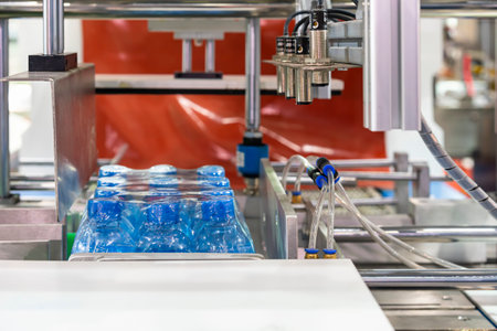 Proximity sensor for detect plastic bottle of automatic plastic film wrapping machine for water drink packing in industrialの写真素材