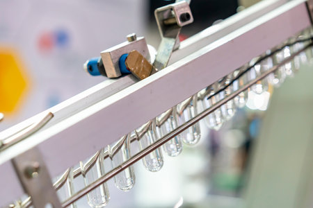 many preform plastic pet clear raw material during transport by inclined hanging conveyor to...
