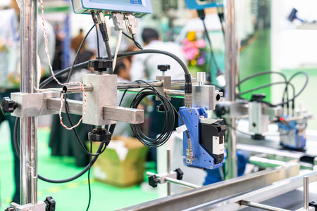 Inkjet print head component of continuous label or graphics printer machine for manufacturing process in industrialの写真素材