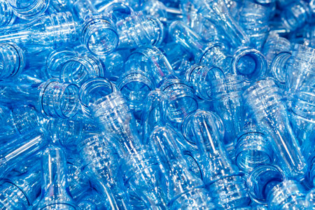 bulk preform blue plastic pet clear material for automatic manufacturing process water bottle blowing in beverage industrialの写真素材