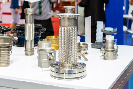 stainless steel flexible connector hose or expansion joint and various hose shank adapter coupling with other for high and medium temperature or pressure resistant in industrial systemの写真素材