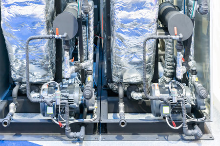 motor pump with pipeline system of air compressor with cooling unitの写真素材