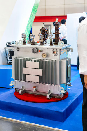 electric transformer and power line ceramic electric pin insulator mounting stainless steel on top for generate electricity and distribute powerの写真素材