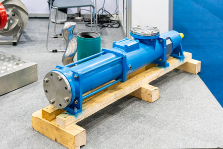Progressive cavity positive displacement pump or eccentric screw pump for conveying sludge or other fluid high viscous or shear sensitive in industrialの写真素材