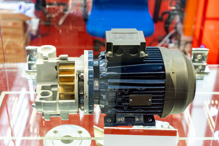 cross section detail component inside of centrifugal pump mounting with electric motor for water or fluid conveying or transport in industrial or other application useの写真素材