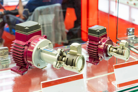 cross section detail feature component inside of roller vane pump for water or fluid conveying or transport in industrial or other application useの写真素材