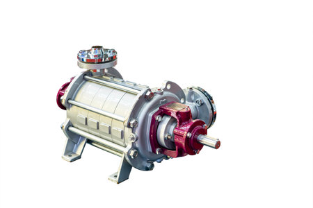 centrifugal multistage boiler feed pump for feeding or supply water to boiler or steam generator in industrial isolated on white background with clipping pathの写真素材