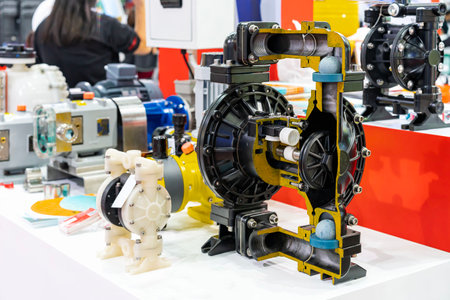 Cross section show detail inside air operated diaphragm pump or membrane pump for move gases liquid...